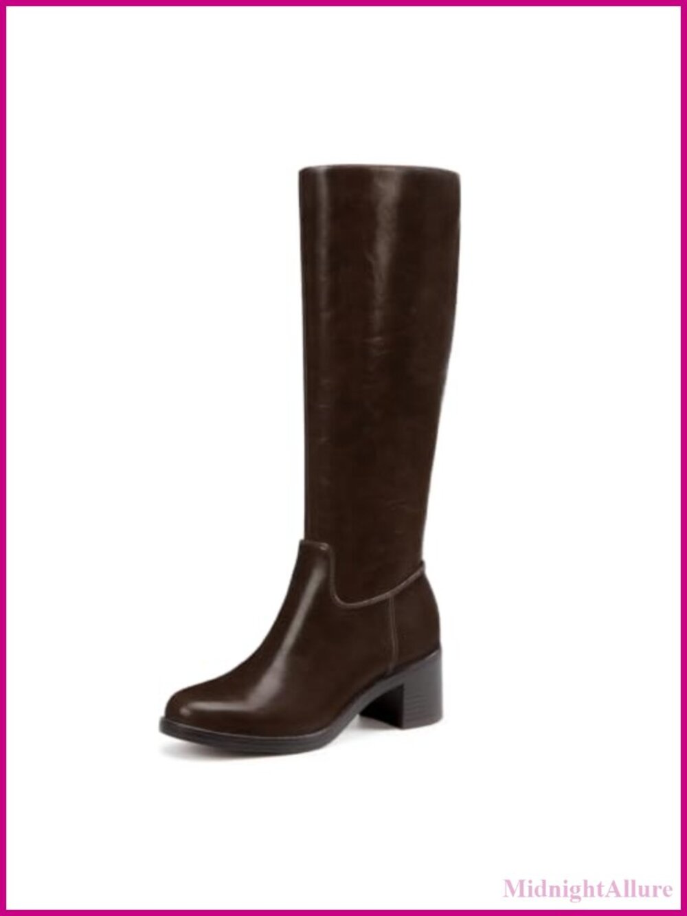 Knee High Boots Round Toe Side Zipper Chunky Heel Tall Boots